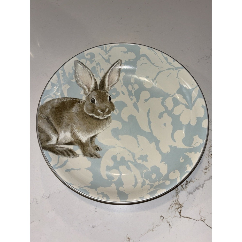 Williams Sonoma Damask Easter Bunny Large Round 3 Qt 12 3/4 Serving Bowl Lt Blue